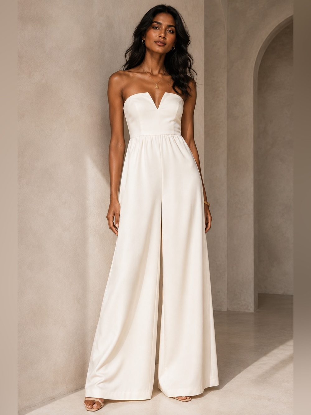 Sabo Skirt Ivory Strapless Wide Leg Jumpsuit – Size 12